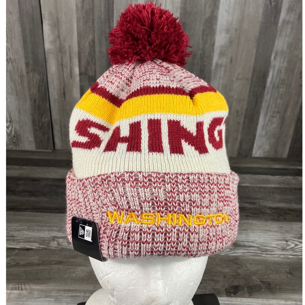New Era Washington NFL Cuffed Beanie Pom Knit Hat Burgundy Gold 60188907 OSFM